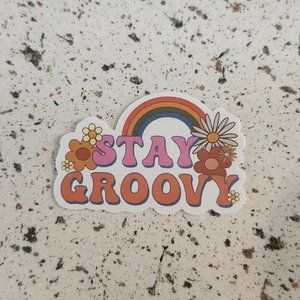 10/$10 NEW Stay Groovy Retro Hippie Boho Floral Rainbow Sticker